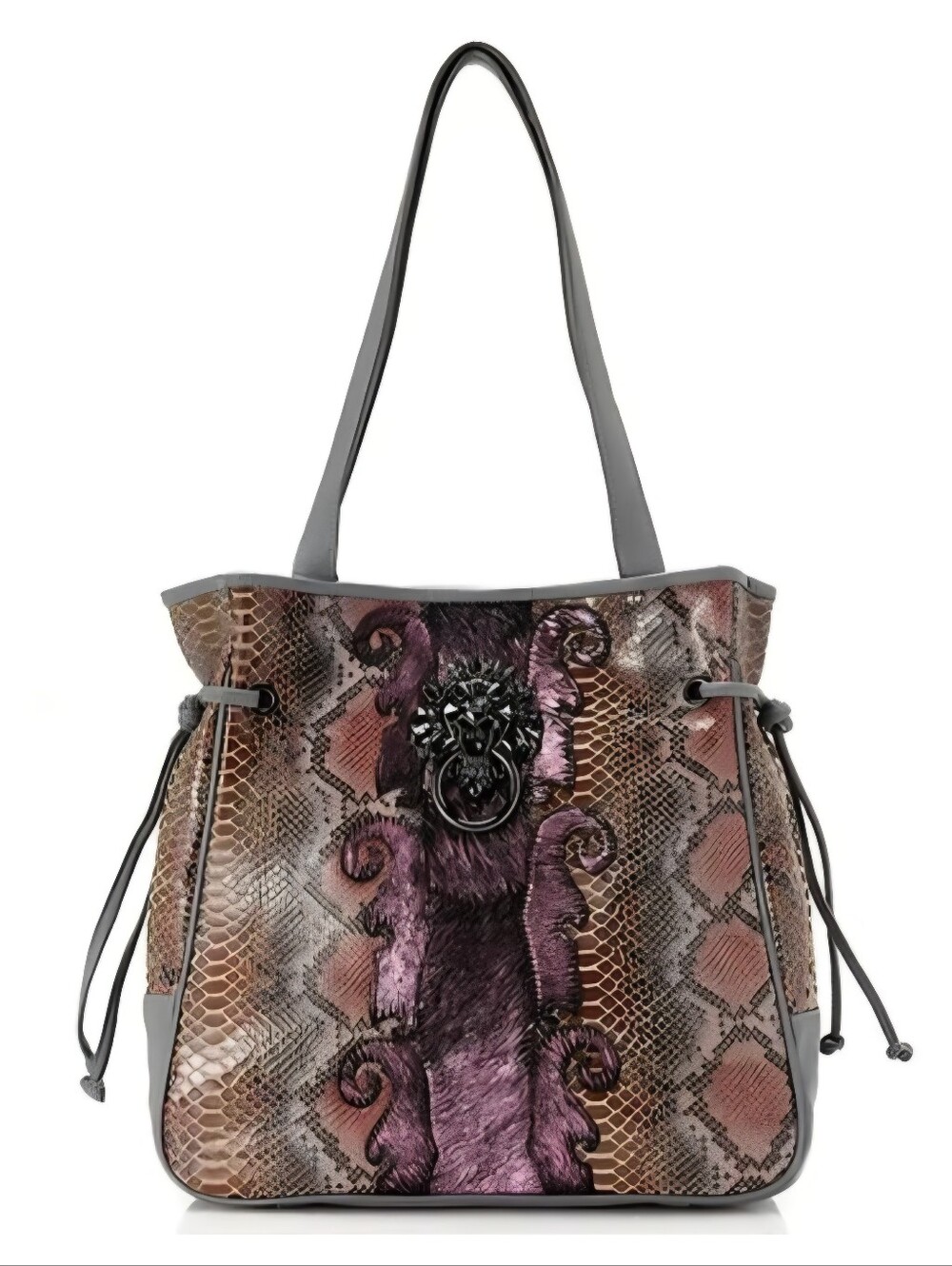 Sharif Bag Lions Head Leather Snakeskin & Calfhair Large Purse + Magic Wallet